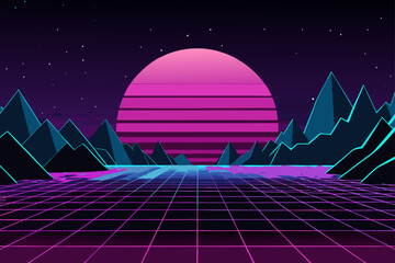 Fototapete - Digital Futuristic Grid Landscape Design