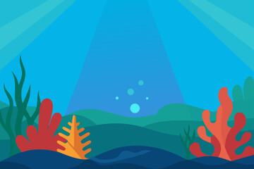 Fototapete - Ocean Reefs with Sunrays in Underwater Scene
