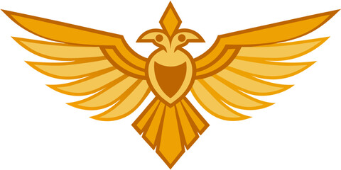 Aufkleber - Golden emblem of a stylized bird with outstretched wings on a white background design element vector created with generated ai