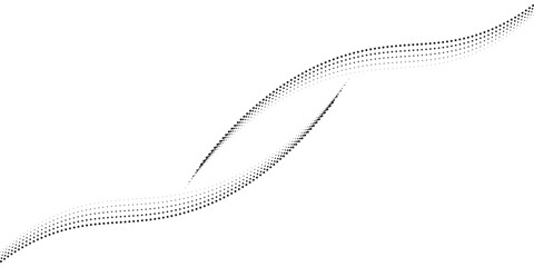 Fototapete - Flowing dots particles wave pattern 3D curve halftone black gradient curve shape isolated on white background. Vector in concept of technology, science, music, modern vector wave
