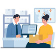 © Space - Distributor Logistic Illustration. Vector illustration of A woman consults with a logistics employee for package shipment at the office. Isolated on background