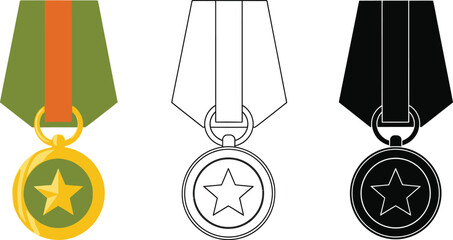 Poster - Vector military medal award gold star achievement honor illustration set template design graphic icon