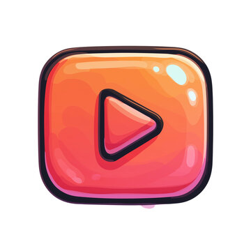 Stylized play button icon with glossy finish isolated on transparent background