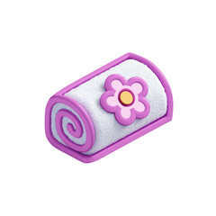 Leinwandbilder - Cute cartoon rolled towel with a pink flower decoration isolated on transparent background