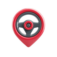 Fototapete - Stylized red and grey steering wheel merged with a location pin icon isolated on transparent background