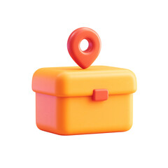 Fototapete - 3d orange box with red location pin icon isolated on transparent background