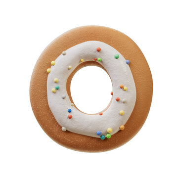 3D Font.Biscuit Donut Font Concept. Isometric Alphabet. Numbers And Letters. 3d rendering isolated on white background