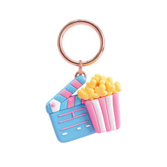 Leinwandbilder - Cute 3d rendered popcorn and clapperboard keychain isolated on transparent background