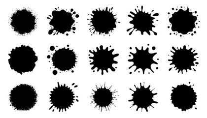 Poster - High-resolution vector PNG set of 18 black ink water splashes, perfect for adding dynamic texture and design elements to your projects, suitable for various applications and branding needs.