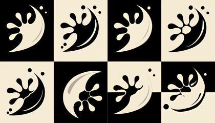 Poster - Elegant vector set showcases dynamic water splashes in contrasting black and white, perfect for adding a touch of fluid motion to graphic designs and illustrations.