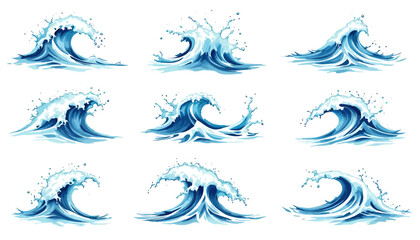 Poster - High-quality vector PNG illustrations of various ocean waves with splashes, perfect for website design, branding, or any project needing a water element.  These versatile images offer dynamic,