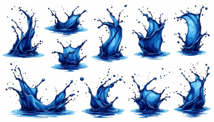Leinwandbilder - A vibrant vector illustration showcases a collection of dynamic water splash elements, perfect for adding a refreshing and energetic touch to any design project, available as a PNG.
