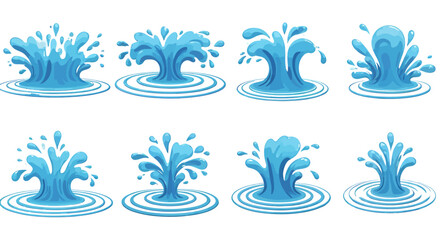 Poster - High-quality vector PNG illustrations of dynamic water splashes, perfect for adding a refreshing touch to your designs, websites, or presentations.  These versatile graphics are ideal for various