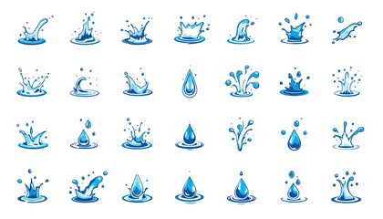 Leinwandbilder - High-quality vector PNG illustrations of various water splashes, perfect for adding a refreshing touch to your designs, websites, or presentations. Ideal for creating lively and dynamic visuals.