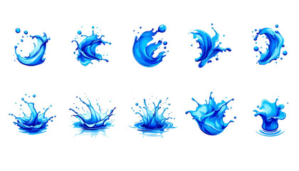 Leinwandbilder - High-resolution vector PNG images of dynamic blue water splashes, perfect for various design projects, adding a refreshing and vibrant touch to your work.  Ideal for websites, advertising, and more.