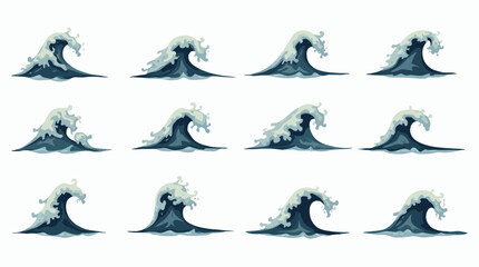 Leinwandbilder - A vibrant collection of dynamic cartoon ocean waves showcasing powerful water splashes and breaking surf, designed as vector graphics for animation.