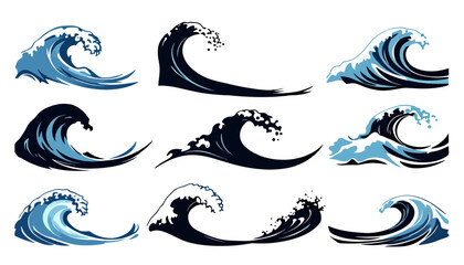 Poster - High-quality vector PNG illustrations of ocean waves, perfect for adding a dynamic aquatic element to your designs, websites, or branding projects.  These versatile images are ideal for various
