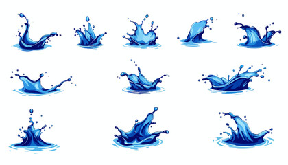 Leinwandbilder - Collection of vector water splash elements in various shapes and forms, perfect for adding a dynamic and refreshing touch to design projects and illustrations.