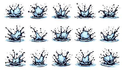 Leinwandbilder - A versatile set of dynamic blue water splash elements, rendered in a clean vector style, perfect for graphic design projects requiring isolated liquid effects.