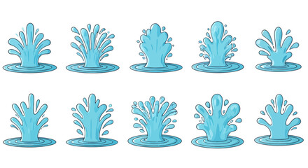 Leinwandbilder - Collection of dynamic blue water splashes and fountains, presented as clean vector graphics with transparent backgrounds for versatile design applications.