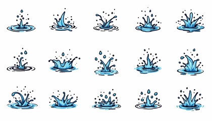 Leinwandbilder - A dynamic collection of vector water splash illustrations, perfect for adding a refreshing and vibrant touch to designs with its transparent png format.