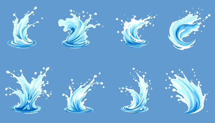 Poster - High-quality vector PNG illustrations of dynamic water splashes, perfect for adding a refreshing touch to your designs, websites, or presentations.  These versatile assets are ideal for various