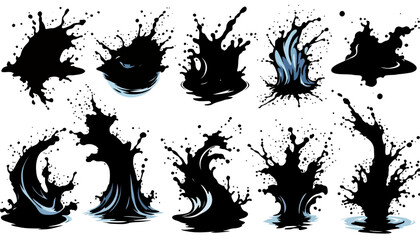 Leinwandbilder - A dynamic collection of abstract black liquid splashes and splatters, perfect for graphic design elements or digital art projects, isolated on white.