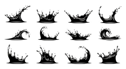 Leinwandbilder - Dynamic vector illustration showcasing a collection of water splash elements in various shapes and forms, perfect for design projects requiring fluid and energetic visuals.