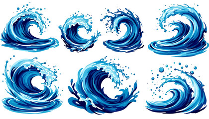 Leinwandbilder - A collection of vibrant, digitally illustrated water splash elements in a vector format, perfect for adding dynamic visual appeal to various design projects and creative endeavors.
