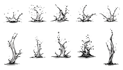 Leinwandbilder - This vector illustration showcases a dynamic collection of water splashes, rendered in high-resolution PNG format, perfect for adding a touch of fluidity to designs.