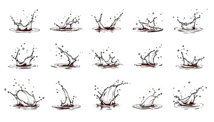 Leinwandbilder - Dynamic collection of realistic water splashes and droplets in various shapes and sizes, perfect for graphic design and liquid effect illustrations.