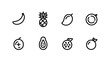 © Gennyson Marinho - Collection of eight different fruit icons including banana pineapple mango and passion fruit arranged neatly