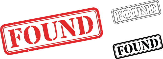 Poster - Found stamp vector graphic design element for search and discovery concept with red and black outline