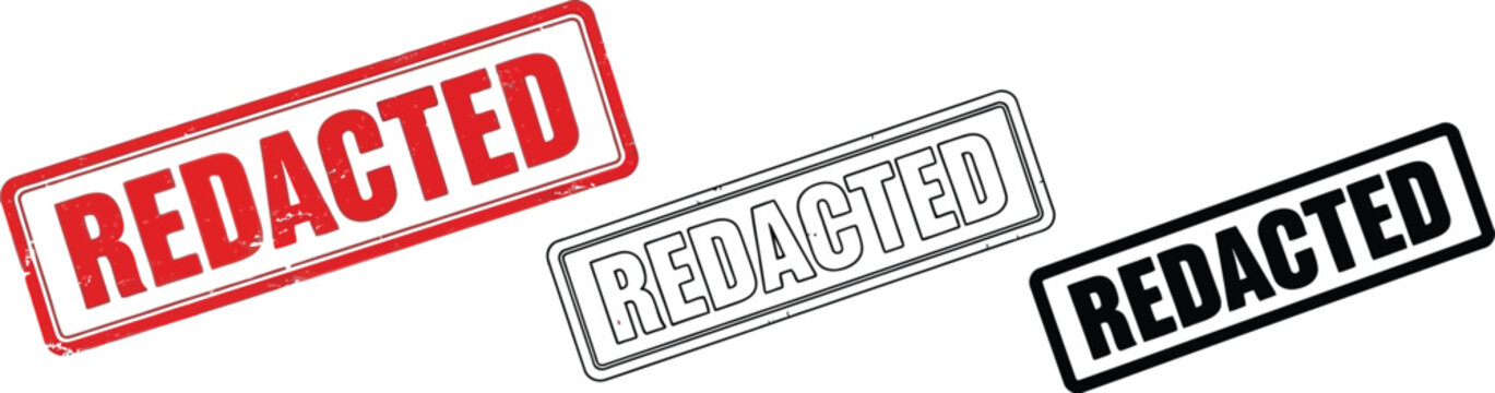 Redacted stamp vector set for document security and confidential information mark design element use
