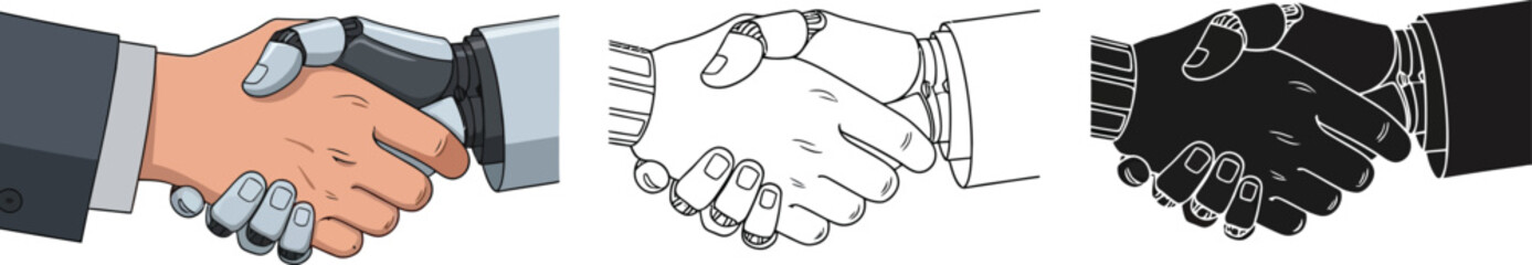 Poster - Robot handshake vector ai collaboration future tech partnership agreement business deal technology