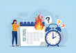 © efendiahd - Time Management Crisis: Woman Stressed by Burning Calendar and Urgent Clock