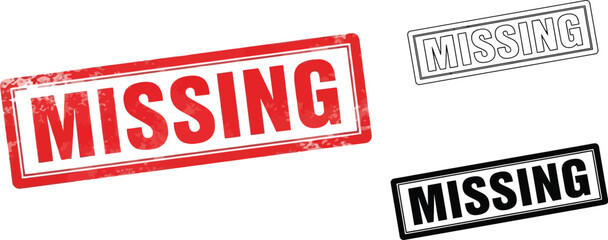 Poster - Download missing stamp vector graphic set, missing sign template, missing label design, missing word clipart