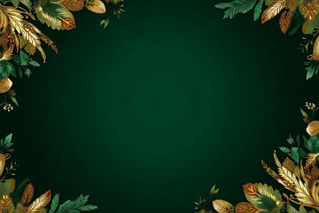 Aufkleber - Dark green gradient background with decorative botanical elements in gold and green arranged in corners