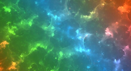 Poster - Vibrant cosmic background with ethereal nebula clouds and bright colorful gradients