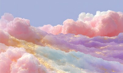 Wall Mural - colorful, auspicious clouds with a golden, glittering foil texture. layered clouds and waves in a co