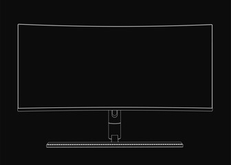Fototapete - A computer monitor with clean white contour lines stands out against a black background. The minimalist line drawing emphasizes the screen and frame details. Perfect for tech concepts, presentations.