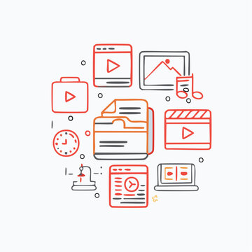 Set of flat web icons for business computer technology and media design