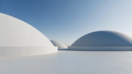 Poster - Futuristic Minimalist Scene with Three White Domes Against Clear Blue Sky