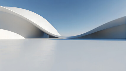 Poster - Clean White Wavy Architecture – 3D Showroom Scene