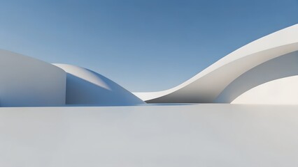 Poster - 3D render of White Wavy Futuristic Architecture with Concrete Floor