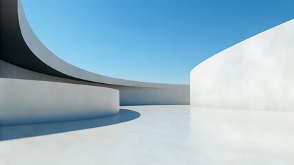 Poster - Futuristic White Wavy Architecture with Concrete Floor

