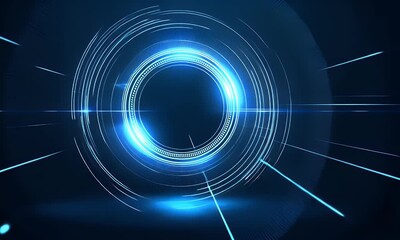 Poster - Abstract futuristic blue background with glowing digital technology and circuit board elements in the shape of a circle