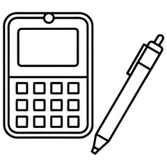 Fototapete - Simple outline illustration of a calculator and a pen representing business finance and office supplies for educational or design purposes