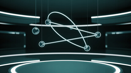 Poster - Abstract Modern Futuristic Design: A captivating display of interconnected spheres and linear elements illuminates against a futuristic stage setting.