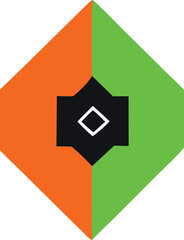 Poster - Abstract geometric diamond shape divided by contrasting colors with a central black emblem featuring a white diamond outline